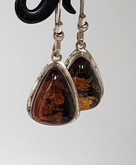 Vintage Mk’d 925 Sterling Baltic Amber Dangle Drop Earrings 1 1/2″ L 1/2″ W