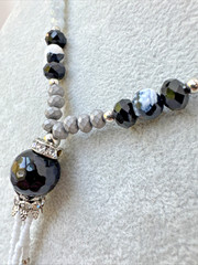VTG DRESSY GOTH Quartz polished Crystal Glass Genuine Stone Beaded Necklace y2k