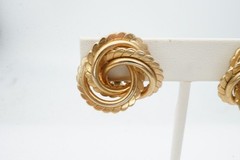 Vintage Clip On Earrings Gold Tone Textured Knot