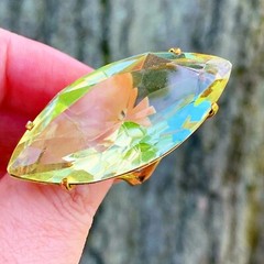 VINTAGE HUGE MASSIVE STATEMENT 10K GOLD MARQUISE LEMON GREEN QUARTZ CITRINE RING