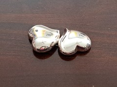 JONDELL SPAIN 925 Silver Puffy Hollow Double Love Dual Hearts Brooch Pin NEW