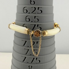 Chinese Longevity Mother Of Pearl Bracelet Safety Chain 7in Gold Tone