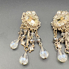 Vintage Art Deco Style Hollywood Glam Crystal Beaded Dangle Drop Earrings