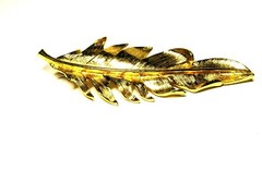 Gold Tone Feather Brooch Pin Large 3.5 inches
