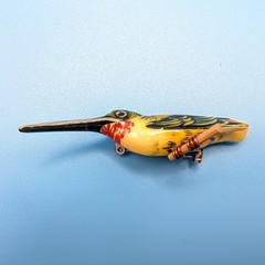Takahashi Bird Pin Brooch Carved Female Anna Hummingbird Vintage Signed Box