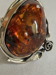 Vintage 925 Large Sterling Silver Baltic Amber Ring SZ 8.25, 22 grams