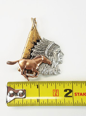 Vtg SPOONTIQUES Native American INDIAN Art Pin Copper Pewter Brass Toned Brooch