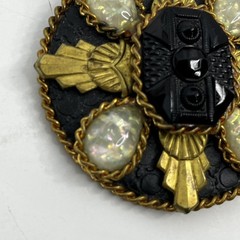 Stunning Vintage 1980s Signed Lazaro Neal Pin Brooch Black White Gold 3 in Round