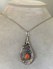 Vintage Polish Artisan Modernist 800 Silver & Coral Pendant – Hallmarked