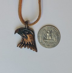 1980s Antiqued Copper Eagle Head Pendant On 25in Suede Leather Cord Vintage TC