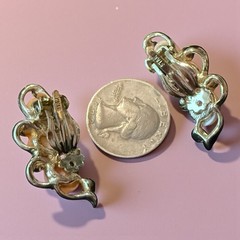 Pink Clip On Climber Earrings Signed STAR Pearl Rhinestone Vintage