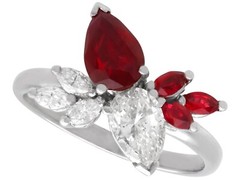 Vintage 1.41Ct Ruby and 1.07Ct Diamond, 18k White Gold Dress Ring Circa 1980