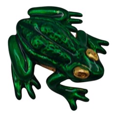 Metropolitan Museum of Art Signed MMA MAd Gold Tone Green Enamel Frog Brooch Pin