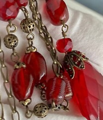Vintage Red Teardrop Pendant 30in Bead Station Chain 30in Necklace 34g Ladies