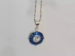 Art Deco Style Lab Created Diamond & Sapphire 14K White Gold FN Wedding Pendant