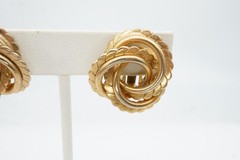 Vintage Clip On Earrings Gold Tone Textured Knot