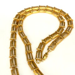 Vintage Necklace Textured Gold Tone Barrel Beads 32 inches