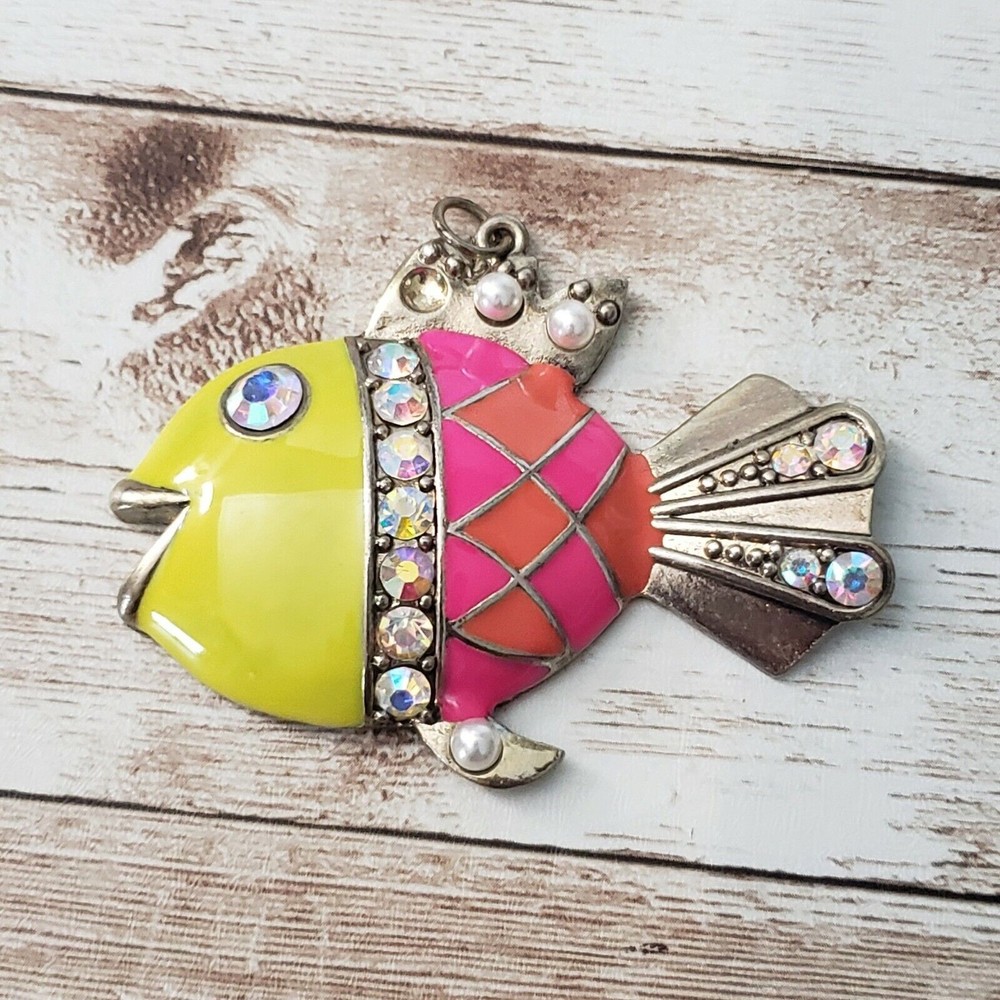 Vintage Pendant Large Colorful Fish (No Chain Included)