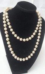 Vintage White Bead Gold Tone Chain Link Long Vintage Necklace 36 in Long