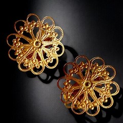 Vintage Clip On Earring Findings Brass Filigree Lot 10 NOS 24mm Guyot Brothers