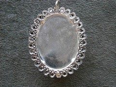 Petoskey Stone Fossil in Ornate Mount Vintage Oval Silvertone Pendant 12.8g