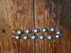 Silvertone man made faux pearls halo dot button vintage necklace western jewelry
