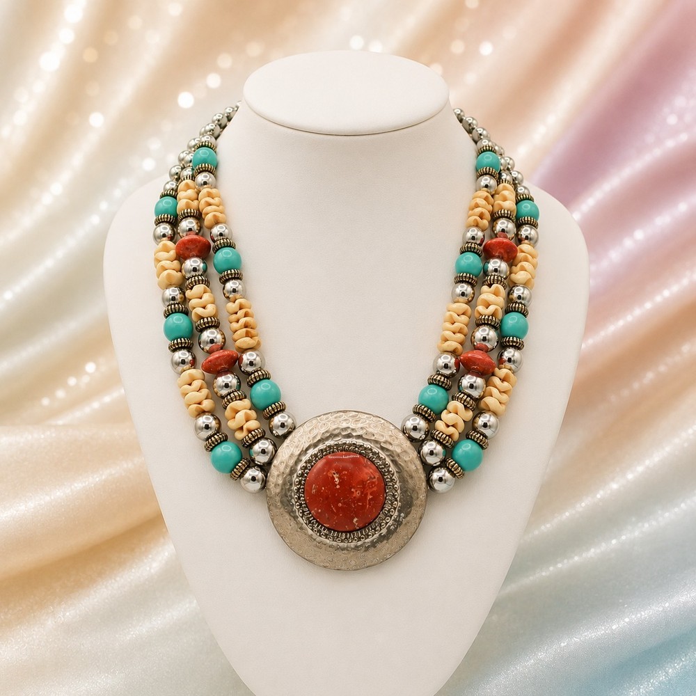 Vintage Juliana for Dauplaise Carnelian Southwestern Bead Bib Necklace IIJJ#9055