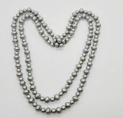 Layered Necklace Matte Silver tone Beaded 2 Row Flower Clasp Vintage 22 in