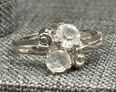 Vargas 18K HGE White Gold Plated Two Rhinestone Bypass Ring Vintage Sz 8