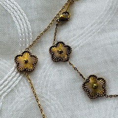 Vintage Gold Tone Flower Link Necklace & Bracelet Set Floral Statement