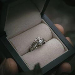 Art Deco Filigree Round Cut Lab-Grown Diamond Wedding Ring Set in 925 Silver