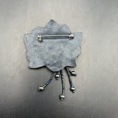 Blue Sequin Beaded Brooch Pin Flower Floral 80s Iridescent Peacock Tone Vintage