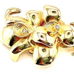Vintage Estate Goldtone 3D Brooch Flowers Lilies Crystals Heavy Long Statement Q