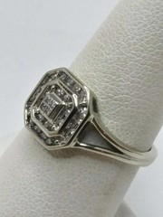 Art Deco Round Lab-Created Diamond Cluster Engagement 14K White Gold Finish Ring