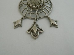Vintage Lisner Statement Round Dangle Pendant Necklace Open Work Silver Tone