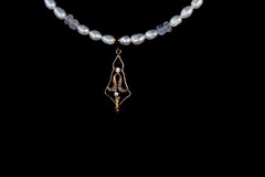 Antique Lavalier 10K Solid Yellow Gold Diamond Pendant With Perals And gems