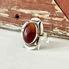 Bold Long Vintage Mid Century Modernist Sterling Silver 925 Carnelian Ring