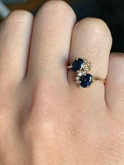 VINTAGE 14K GOLD BLUE SAPPHIRE DIAMOND TOI ET MOI RING ENGAGEMENT ANNIVERSARY