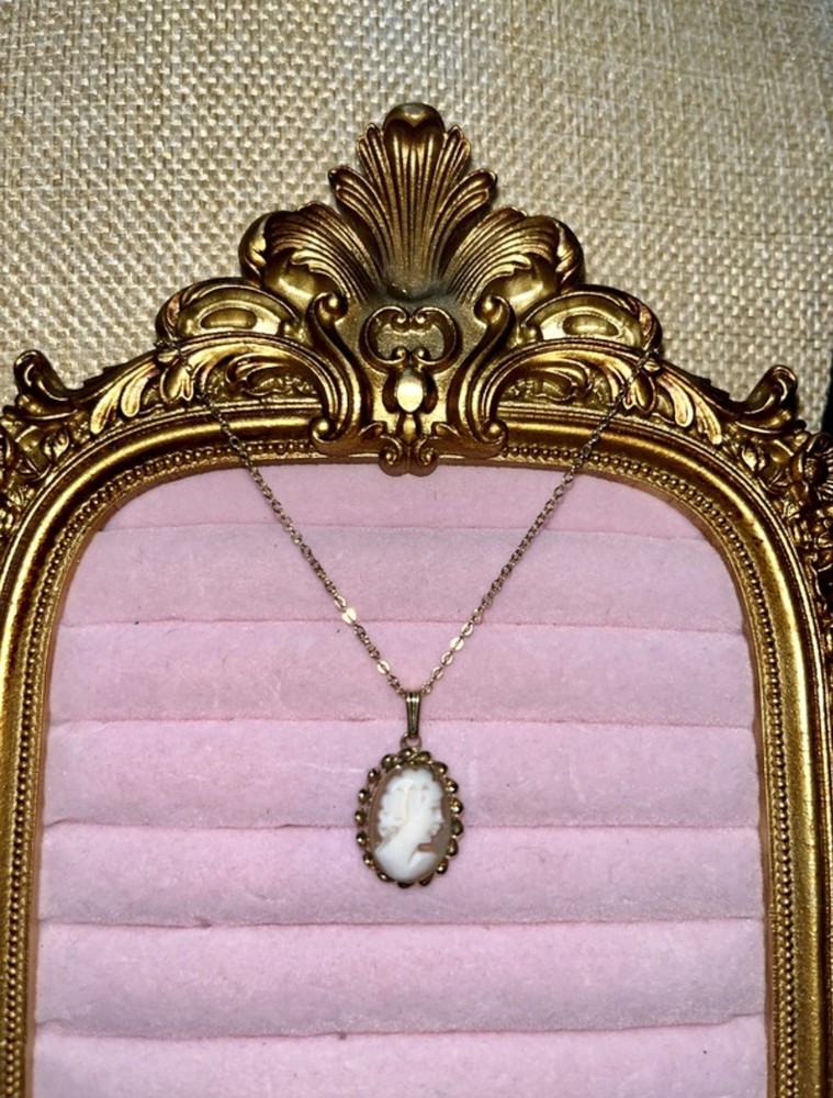 Vintage 12K GF Shell Cameo Pendant Necklace Curtis Curtman CC Original Chain