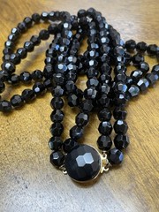 Vintage Black Faceted Glass Bead Necklace & Bracelet. MC. 150g