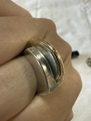 Norwegian Design 925 Sterling Silver Ring 18 Karat Gold Accent Abstract Size 7