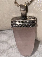 Woman’s Vintage Sterling Silver Necklace With Pink Quartz Pendant Signed 925