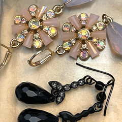 Dangle Earrings 4 Pair – Black, Filigree Heart, Pink Rhinestone & Faceted Green
