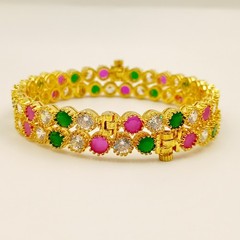 Luxury Ruby Emerald CZ Bangle Set, 22k Gold Plated, Elegant Traditional Wear