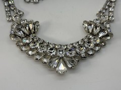 Vintage Rhinestone Crystal Silver-Tone BIB Statement Necklace Choker ~ 15-in