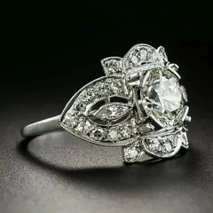 Art Deco Style Round Cut Lab Created Diamond 14k White Gold FN Engagement Ring