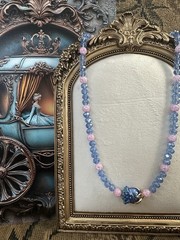 Crystal Glass Rose Necklace Faceted AB & Crackle Glass Beads Tagged By Maker