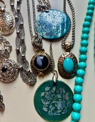 Estate Vintage Retail Costume Jewelry Turquoise & Silvertone 13Pc Jewelry Lot