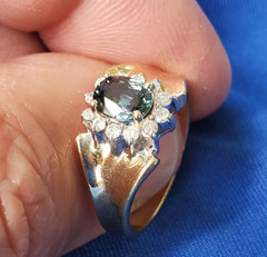 Original EARTH MINED Teal Blue SAPPHIRE DIAMOND Engagement Ring SOLID 14K GOLD 9