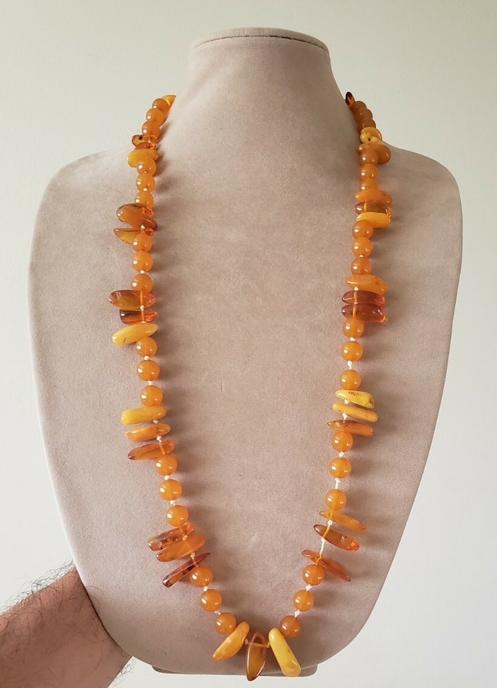 ESTATE beautiful honey Amber beaded long heavy necklace 82grams